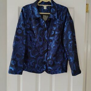 NWT Laura Ashley "Jewel Simplicity" Blue And Black Long Sleeve Lined Blazer L